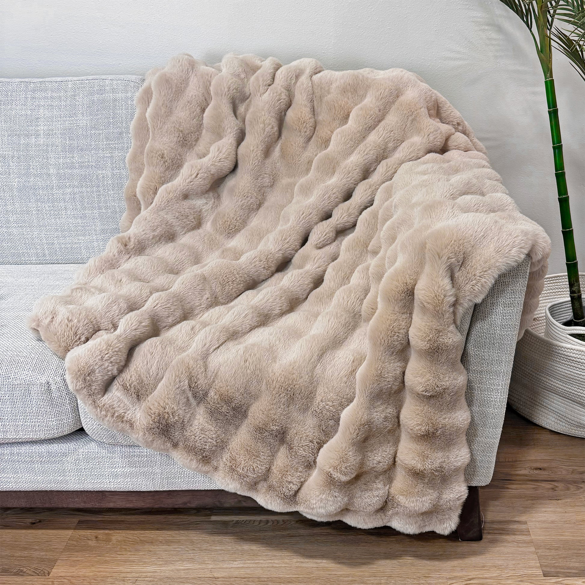 The Mood Cubby Faux Fur Throw, 50x60 in., Sand