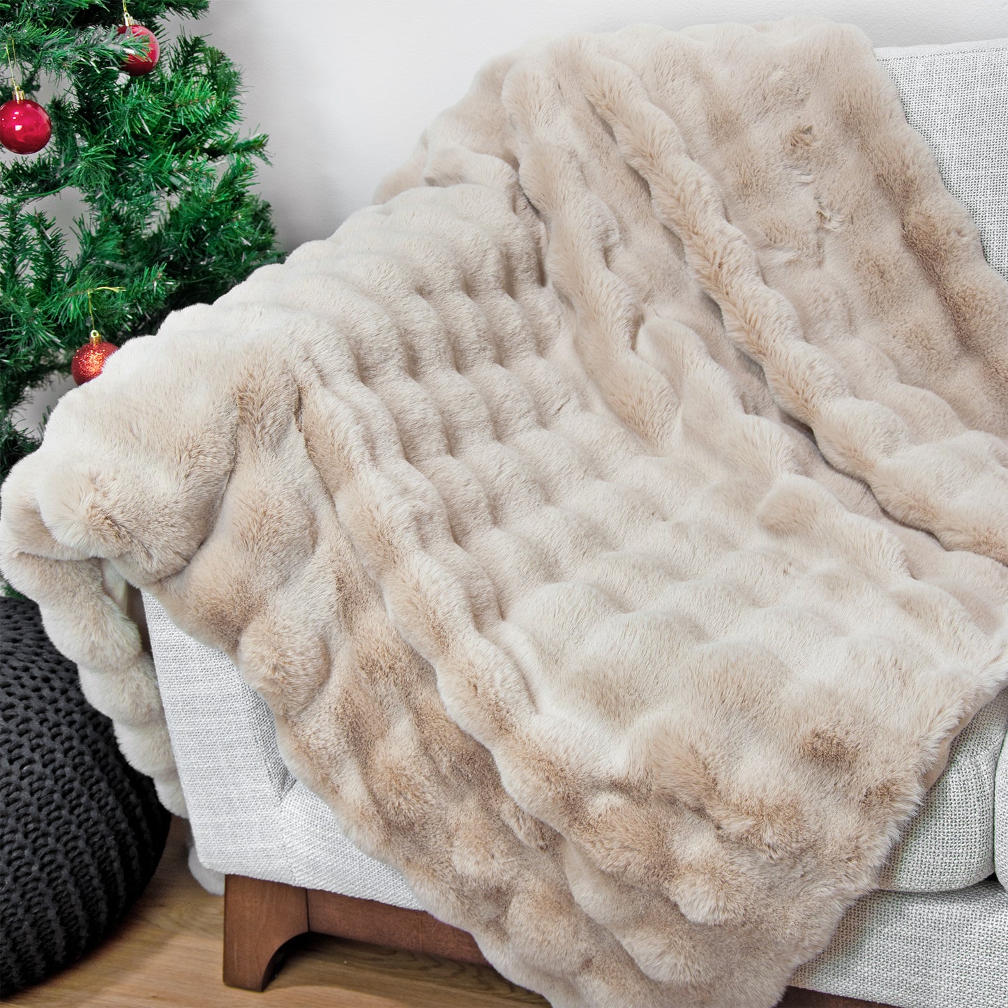 The Mood Cubby Faux Fur Throw, 50x60 in., Sand